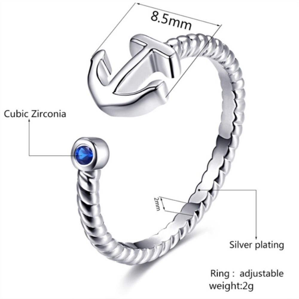 Anchor & Blue CZ Ring - Picture 4 of 8